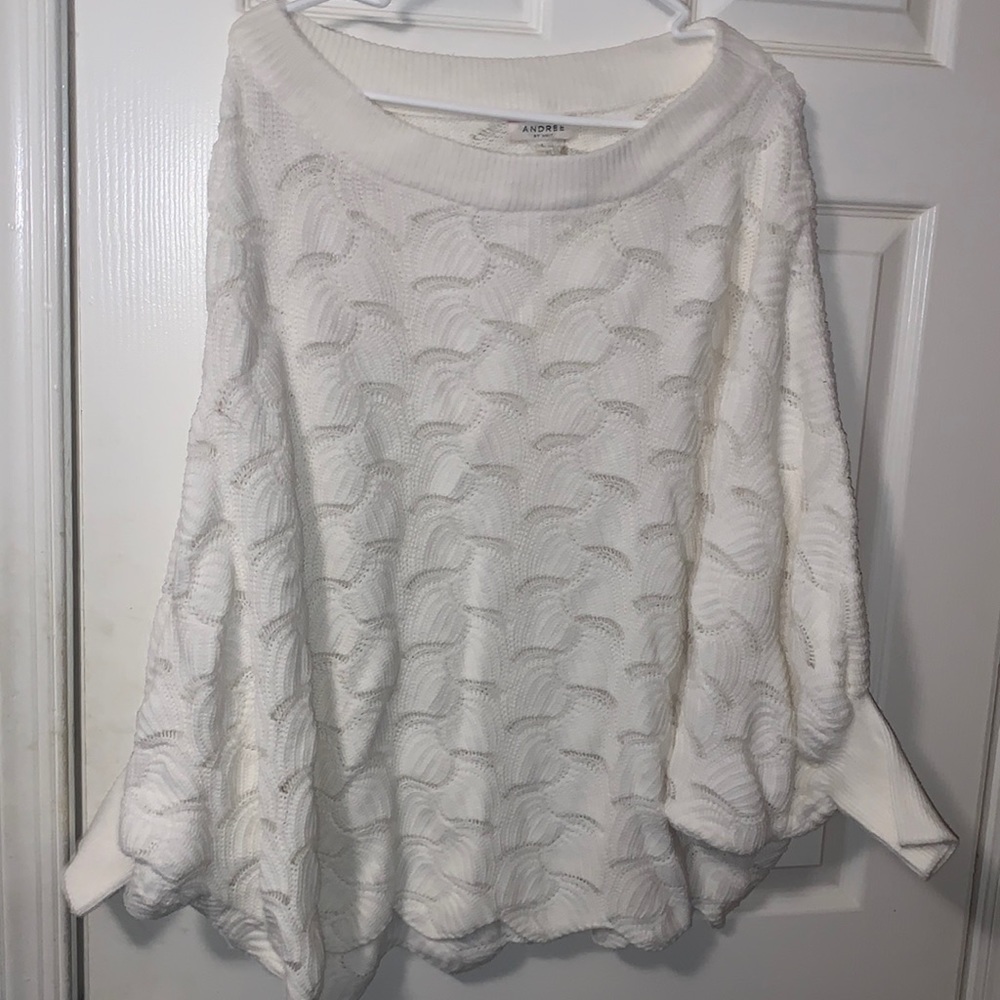 Andree Cream Open Back Pointelle Knit Sweater